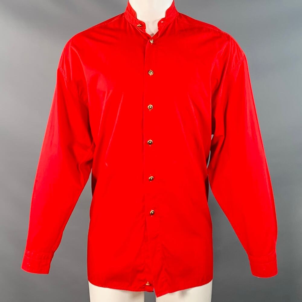 V2 by VERSACE Vintage Size M Red Cotton Nehru Collar Long Sleeve Shirt